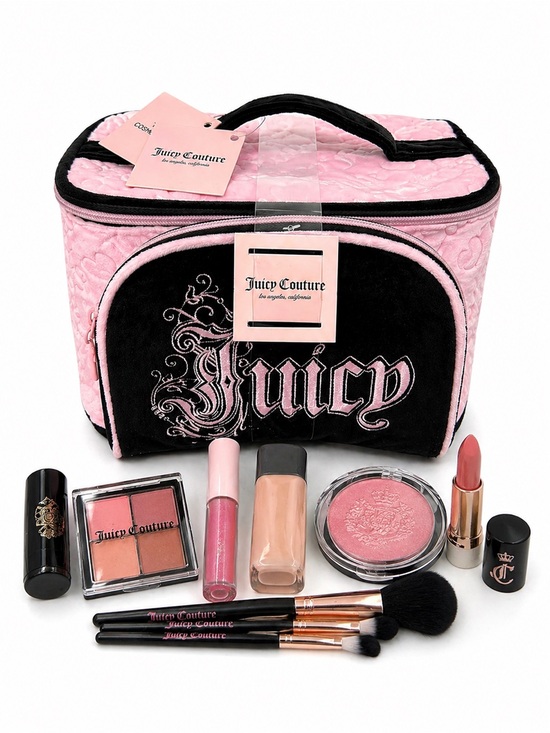 Juicy Couture Handbags - Juicy Couture Pink Cosmetic Case Travel Bags 3D Velour Embroidered Logo